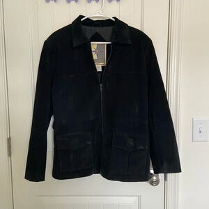 Vintage Middlebrook adult black leather zip jacket‎ padded shoulders — small